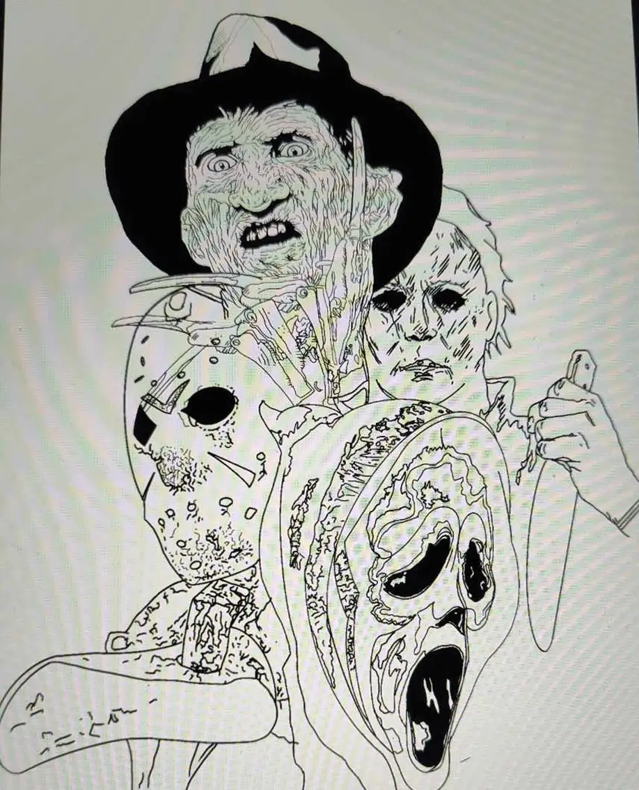 Tattoo featuring Freddy Krueger, Jason, and the Scream mask